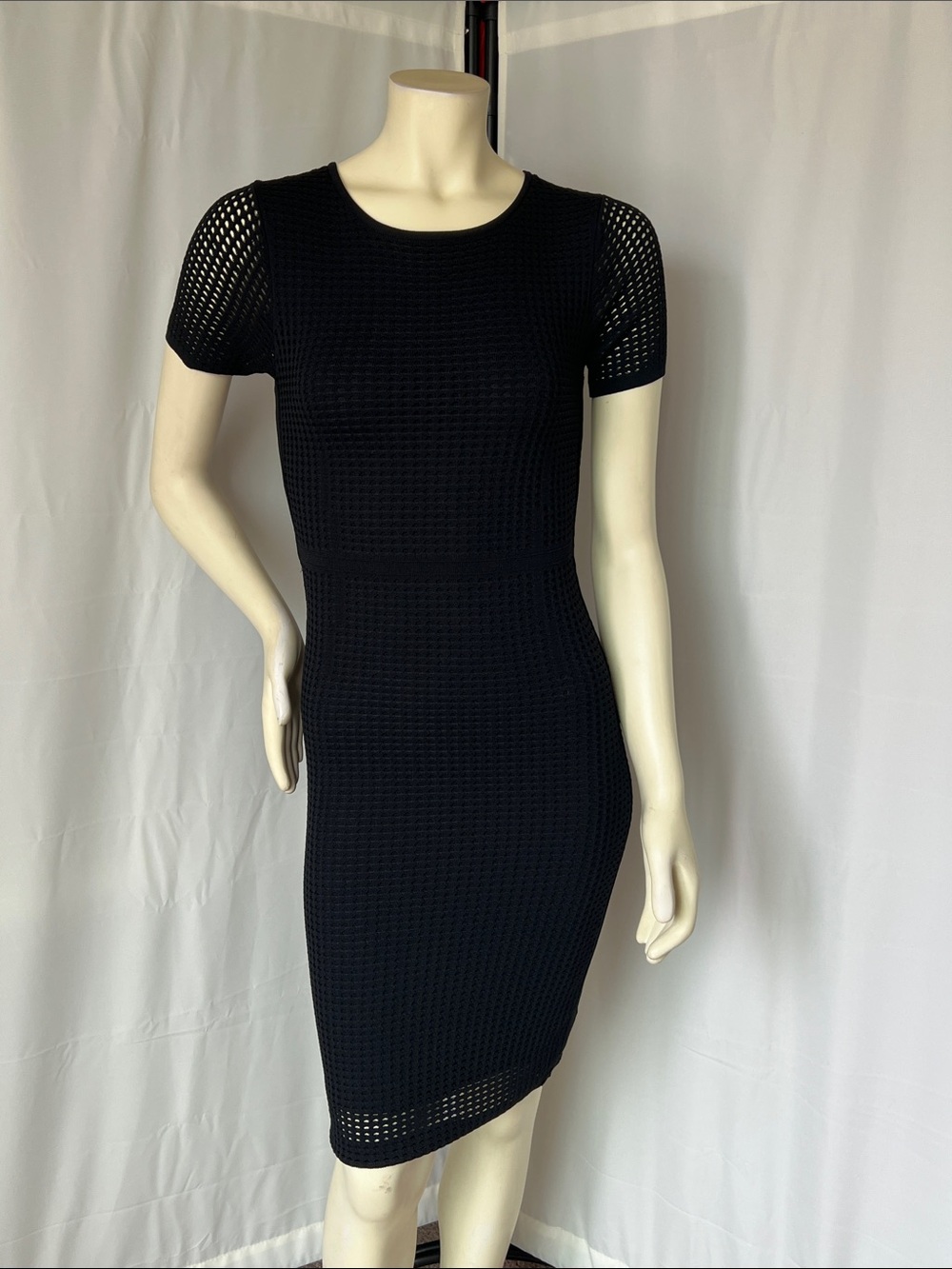 NWT John + Jenn Black Mesh Short-Sleeve Bodycon Dress